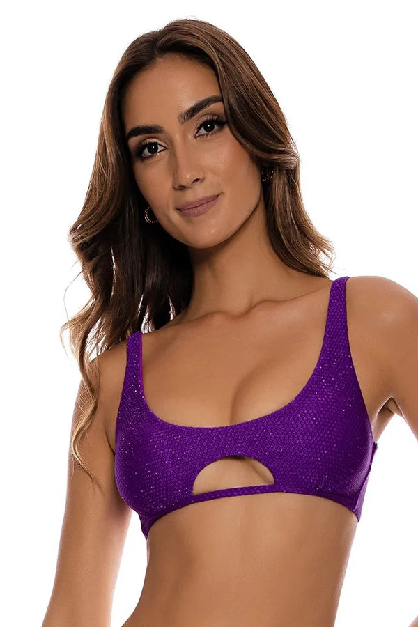 Luli Fama Purple Ocean Scoop Neck Cut Out Top